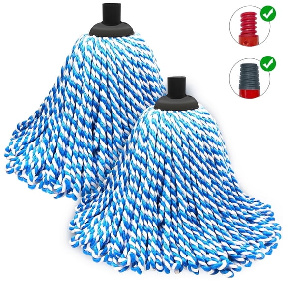 Cotton String Screw-on Replacement Head Compatible with O-Cedar, Fit All Standard American Threading Mop Handle, Cotton String Mops for Floor Cleaning (2 PCS, Blue)