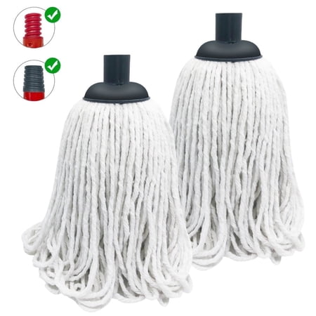 Cotton String Screw-on Replacement Head Compatible with O-Cedar, Fit All Standard American Threading Mop Handle, Cotton String Mops for Floor Cleaning (2 PCS, White)
