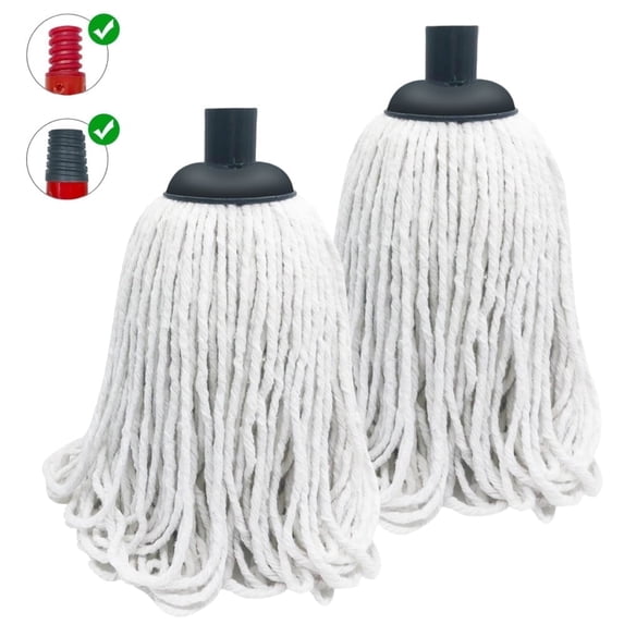 Cotton String Screw-on Replacement Head Compatible with O-Cedar, Fit All Standard American Threading Mop Handle, Cotton String Mops for Floor Cleaning (2 PCS, White)