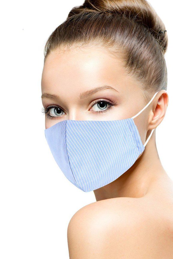 Cotton Stripe 3d Reusable Face Mask Blue
