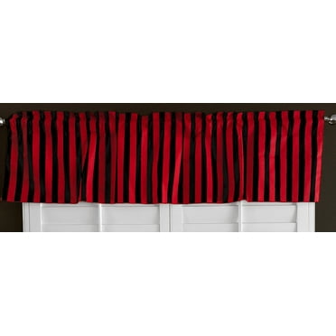 Cotton Stripe Window Valance 58" Wide 1 Inch Stripe Red and Black