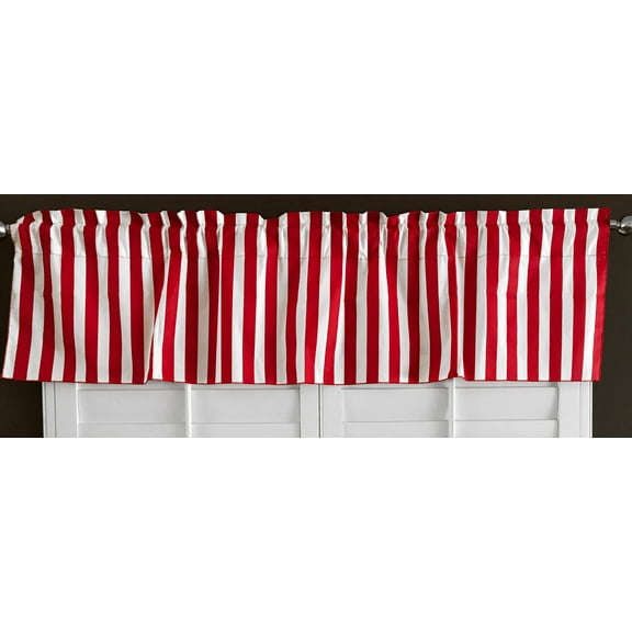 Cotton Stripe Window Valance 58" Wide 1 Inch Stripe Red