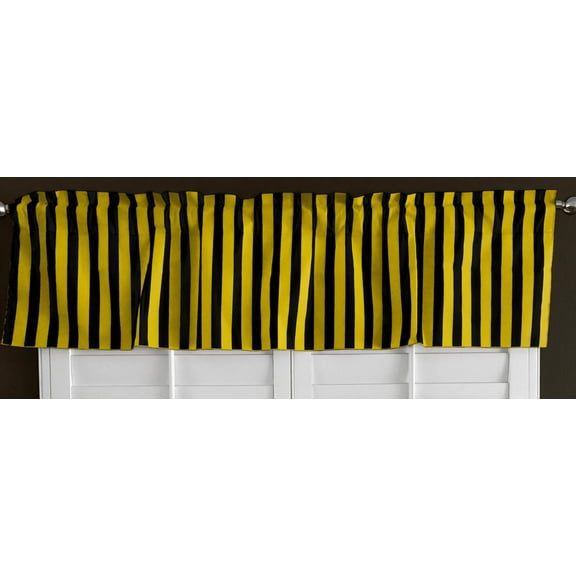 Cotton Stripe Window Valance 58" Wide 1 Inch Stripe Yellow and Black