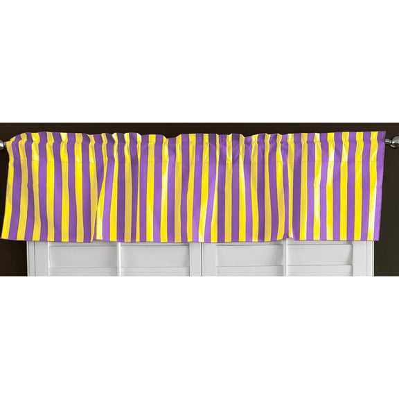 Cotton Stripe Window Valance 58" Wide 1 Inch Stripe Yellow and Purple