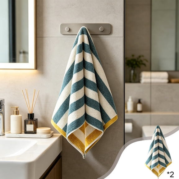 Cotton Striped Bath Towel Set - Soft Absorbent Terry Cloth Hand Towel for Bathroom Home Gym