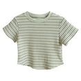 thumbnail image 1 of Cotton Striped Crop Tops Girls Soft Cotton Knit Crew Neck Summer Cute Tees Curved Hem Casual Tshirts (4T, Green), 1 of 5