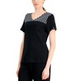 thumbnail image 1 of Cotton Striped-Yoke Top Deep Black L, 1 of 1