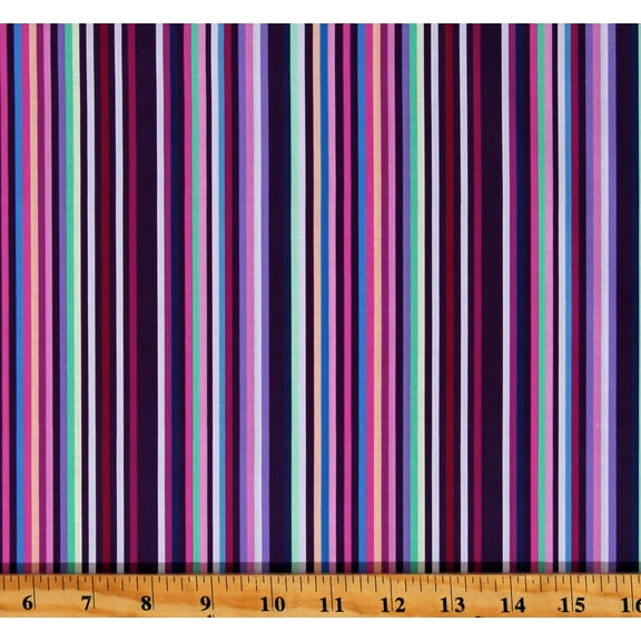 Cotton Stripes Patterned Garden Gems Digital Radiant Ribbons Dark Purple Cotton Fabric Print by the Yard (Y3632-28)