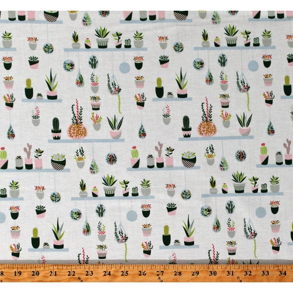 Arid Oasis Cactus Off White Cotton Fabric