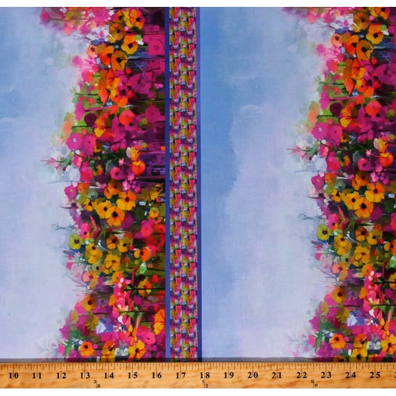 Cotton Summer Border Flowers Floral Garden A Year of Art Cotton Fabric Print by the Yard (21YOA-1)