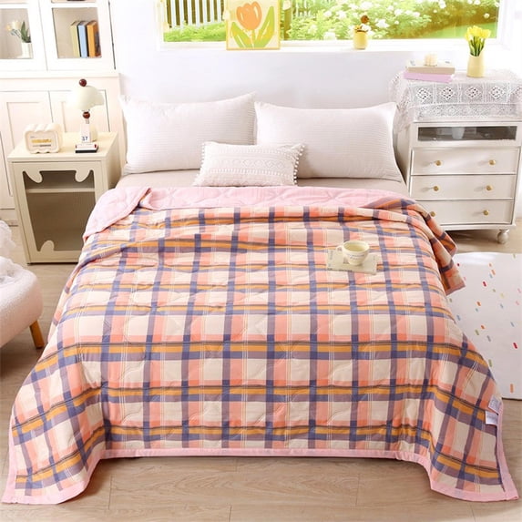 Cotton Summer Quilt - Lightweight Cool Quilt for Hot Sleepers, Breathable Washable Thin Bedding, 59x78 Inch Twin Size, Blue