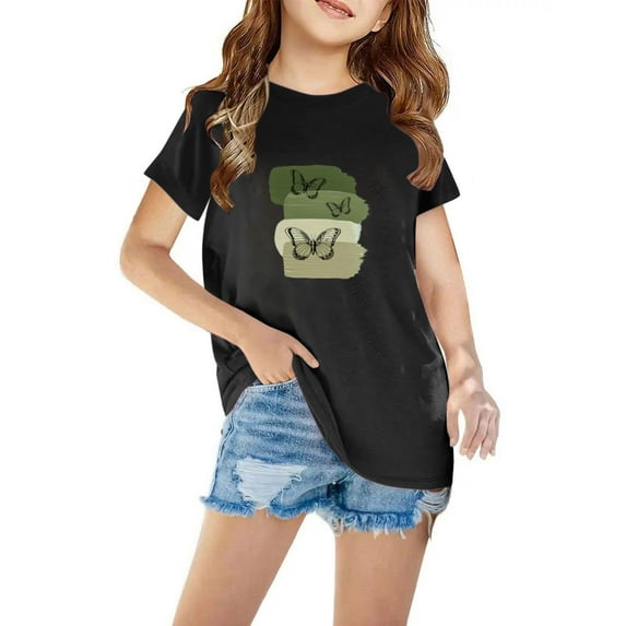 Cotton Summer T-shirts for Boys Girls 3-11 Years Short Sleeve Crew Neck Flower Print Unisex Graphic Basic Tees (130, Black 05)