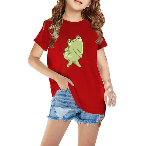 Cotton Summer T-shirts for Boys Girls 3-11 Years Short Sleeve Crew Neck Flower Print Unisex Graphic Basic Tees (160, Red 06)