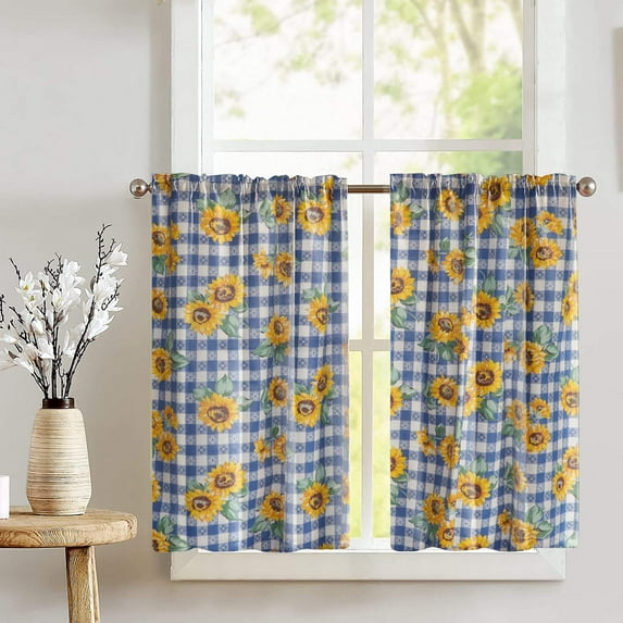 Cotton Sunflowers Print Café Tier Curtains Window Treatment Kitchen Home Décor
