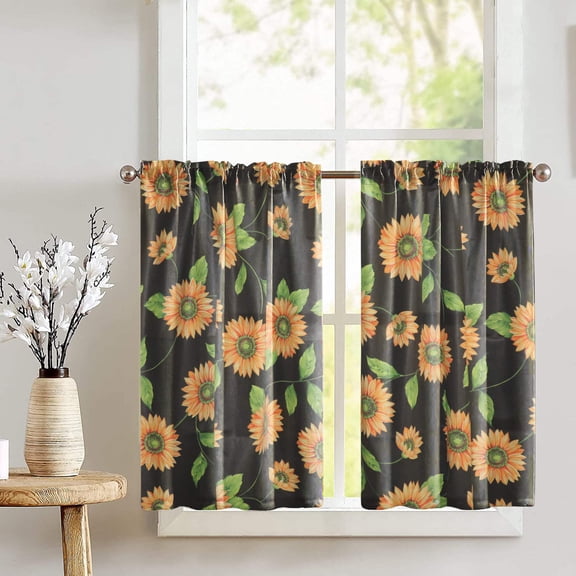 Cotton Sunflowers Print Café Tier Curtains Window Treatment Kitchen Home Décor