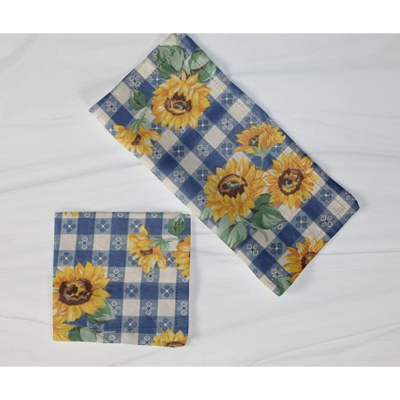 Cotton Sunflowers and Tavern Check Napkins 18"X18"