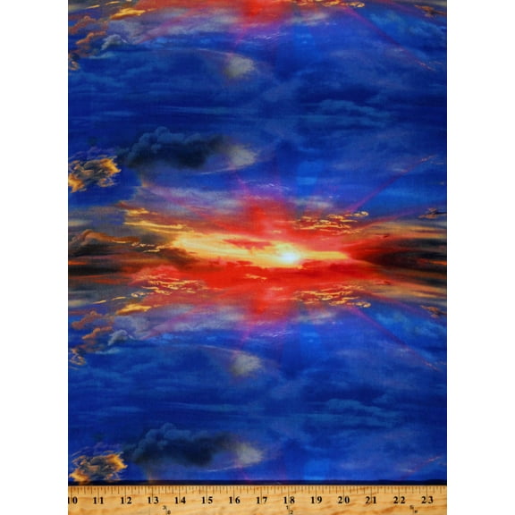 Cotton Sunset Sunrise Sky Clouds Landscape Sunset Poppies Cotton Fabric Print by the Yard (SKY-CD2526-SUNSET)
