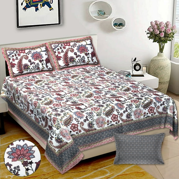 Cotton Super King Size Double Bedsheet with 2 Pillow Covers