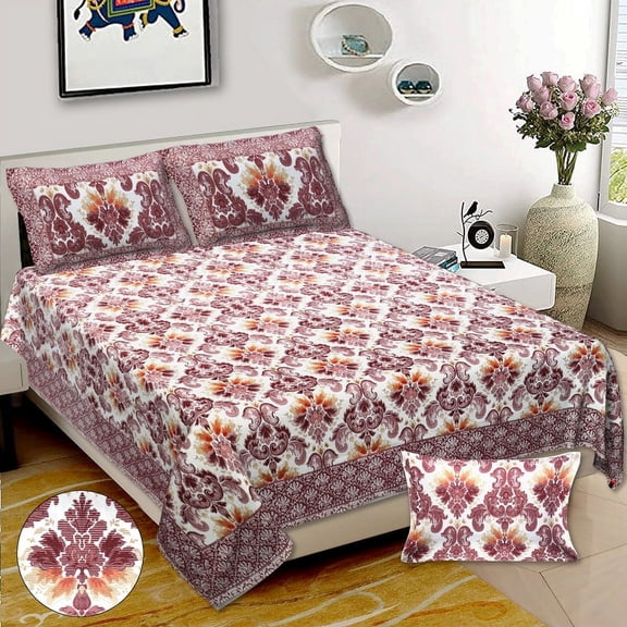 Cotton Super King Size Double Bedsheet with 2 Pillow Covers