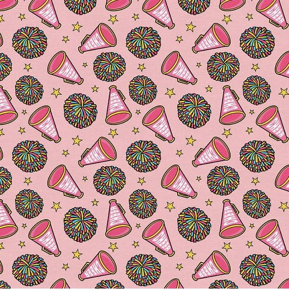 Cotton Super Sports Cheerleading Pom-Poms Pink Athletes Games Cheer Paintbrush Studio Cotton Fabric Print by the Yard (11230965)