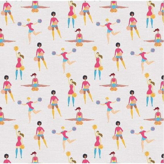 Cotton Super Sports White Cheerleading Pom Poms Cheer Sports Gymnastics Paintbrush Studio Cotton Fabric Print by the Yard (112-0970)