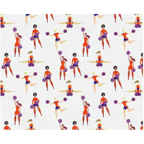 Cotton Super Sports White Cheerleading Pom Poms Cheer Sports Paintbrush Studio Cotton Fabric Print by the Yard (112-30975)