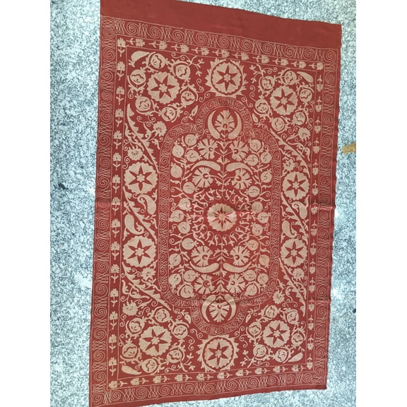 Cotton Suzani Embroidered Bedspread, Handcrafted Textile for Bed, Tablecloth & Wall Hanging, Unique Gift for Home Decor Lovers