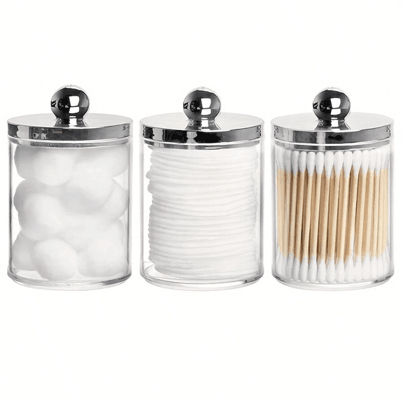 Cotton Swab Ball Pad Holder, Plastic Organizer with Lid, 10 oz Cotton Swab Apothecary Jar, Clear Organizer, Cosmetic Organizer,