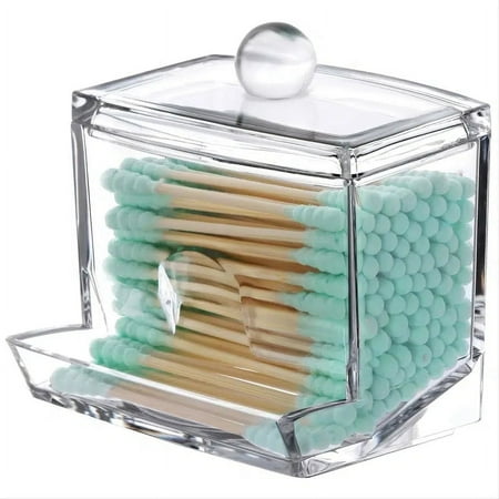 Cotton Swab Holder, Modern Clear Qtip Holder with Lid Cotton Swab Dispenser Q-tip Storage Organizer for Bathroom Countertop Vanity(No Cotton swabs)