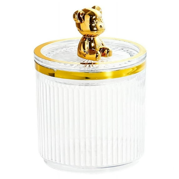 Cotton Swab Storage Acrylic Storage Box Cute Bear Cotton Pad Holder Makeup Organizer for Cotton Swabs Box Transparent