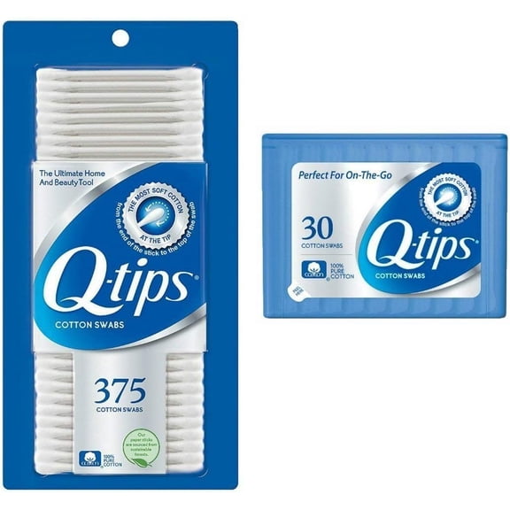 Cotton Swabs 375 Count + Travel-Size 30 Count - Original Cotton Swabs with Soft Cotton Tips, Makeup Tools, Beauty Tools & Personal Care (2 Piece t)