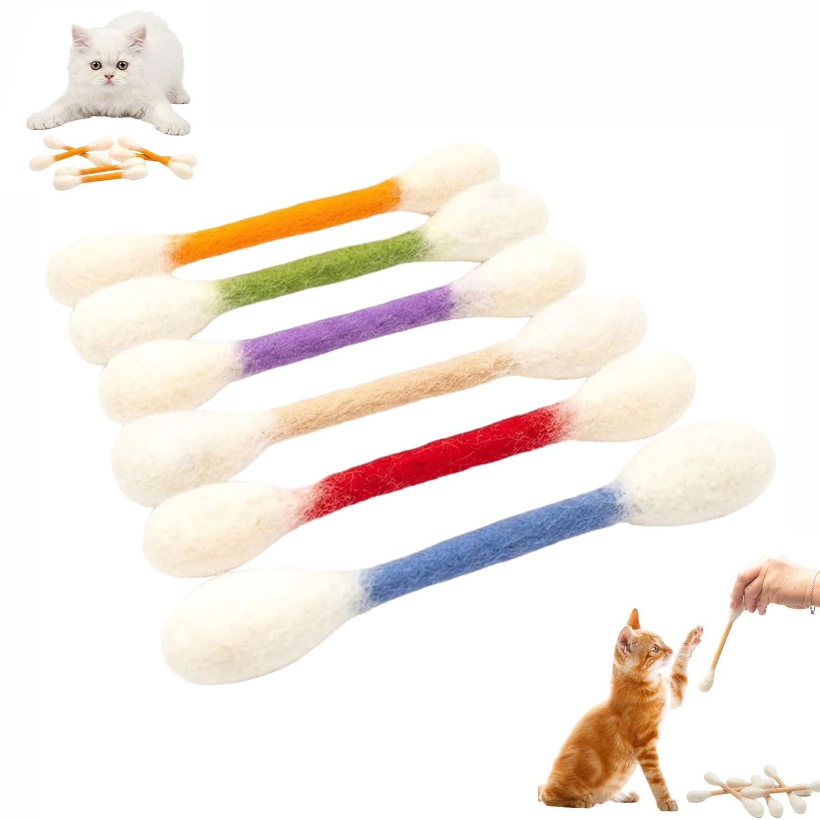 Cotton Swabs Cat Toys with Catnip, 6 Pk Giant Kitten Chew Sticks for Indoor Boredom – Durable Dental Teething Ropes, Big Interactive Felt Kitty Kicker Toy(Multicolor1PCS)