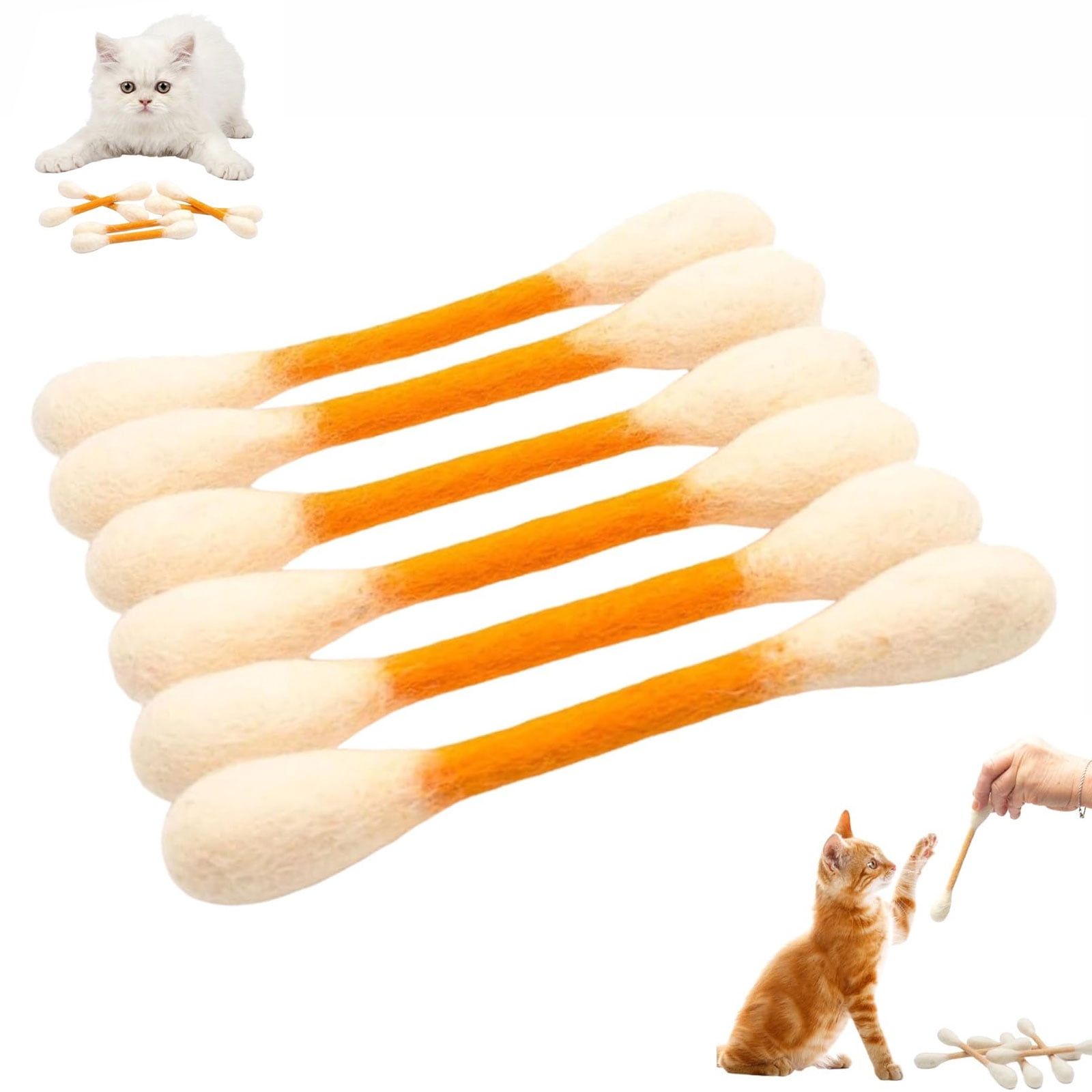 Cotton Swabs Cat Toys with Catnip, 6 Pk Giant Kitten Chew Sticks for Indoor Boredom – Durable Dental Teething Ropes, Big Interactive Felt Kitty Kicker Toy(Orange color1PCS)