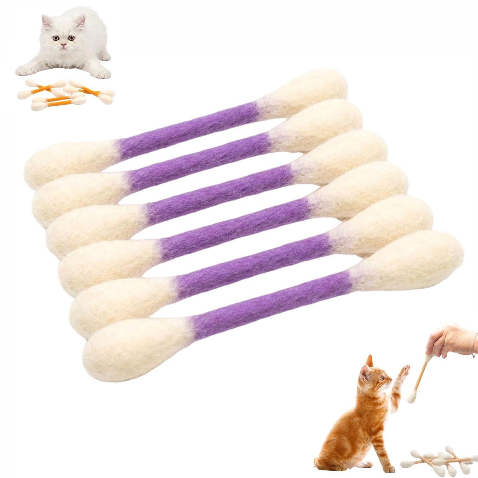 Cotton Swabs Cat Toys with Catnip, 6 Pk Giant Kitten Chew Sticks for Indoor Boredom – Durable Dental Teething Ropes, Big Interactive Felt Kitty Kicker Toy(Purple1PCS)