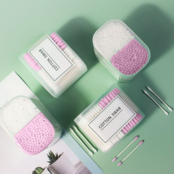 Cotton Swabs Double-Sided Spire Tips | 300 Count Soft Gentle Lint-Free Paper Sticks | Absorbent Round Tightly Wrapped for Beauty, Ear Cleaning, Makeup | Green Pink | 10.5x8.5cm