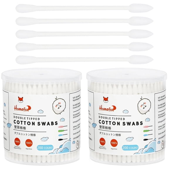 Cotton Swabs Precision Pointed - 400 Count Pointy Organic Cotton Buds Double Side Tightly Wrapped Cotton Tips Paper Stick Soft Gentle Lint-Free Cruelty-Free, Pointy & Round (White)