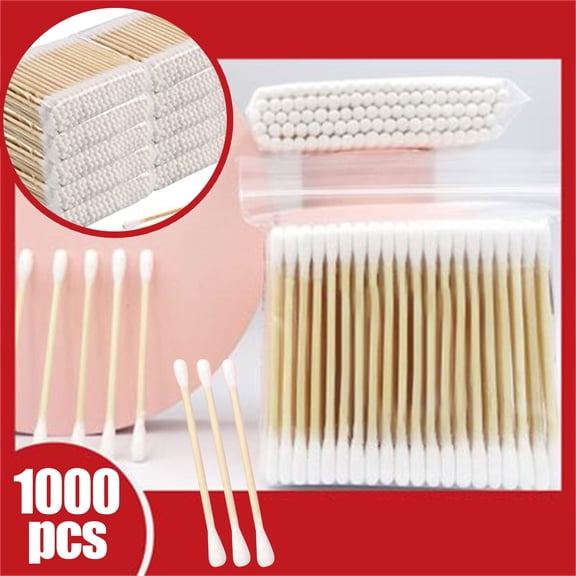 Cotton Swabs Wooden Stick - 1000 Count Biodegradable Cotton Tips, 10 Packs Bulk, Eco Friendly Applicators, Double Tip Design for Makeup Cleaning Daily Use, Sustainable Beauty Tools Gift Set