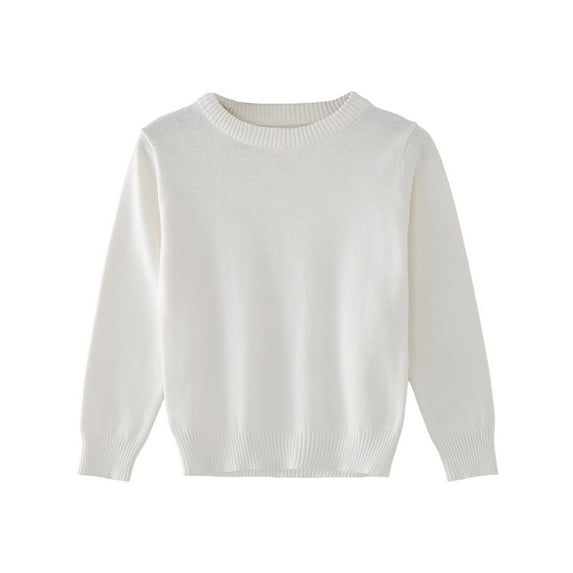 Cotton Sweaters for Boys Girls Soft Knit Crewneck Pullover Sweatshirt Fall Winter Casual Long Sleeve Tops (18 Months, White)