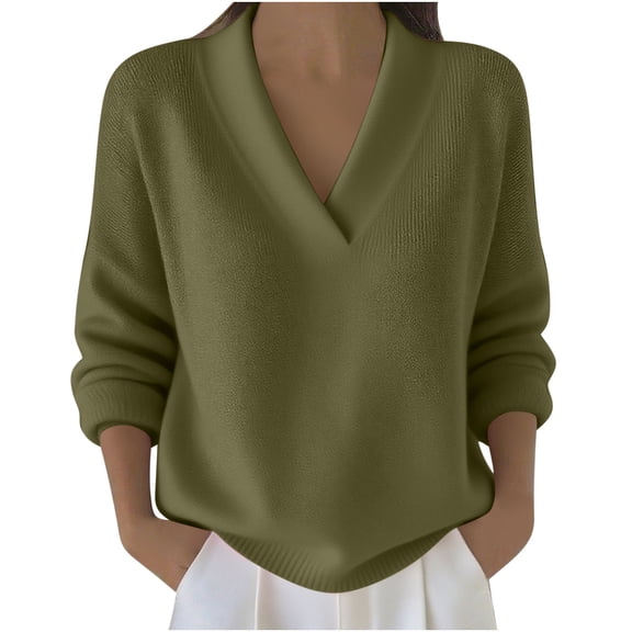 Cotton Sweaters for Women Plus Size Long Sleeve V Neck Shirts Business Casual Solid Blouses Fall Winter Loose Tops