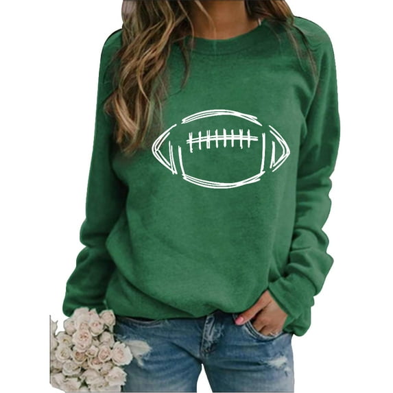 Cotton Sweatshirts for Women Loose Fit Plus Size Game Day Shirts Raglan Long Sleeve Pullover Tops Football Season Graphic T-Shirt Casual Round Neck Blouse Game Day Shirts Women Christmas Tops