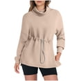 thumbnail image 1 of Cotton Sweatshirts Womens Cowl High Neck Lace-up Waist Pullover Tops Fall Winter Casual Solid Sweaters (XL, Beige), 1 of 7