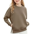thumbnail image 1 of Cotton Sweatshirts for Girls Crewneck Plain Pullover with Pockets Side Split Hem Casual Long Sleeve Fall Tops (13 Years, Khaki), 1 of 7