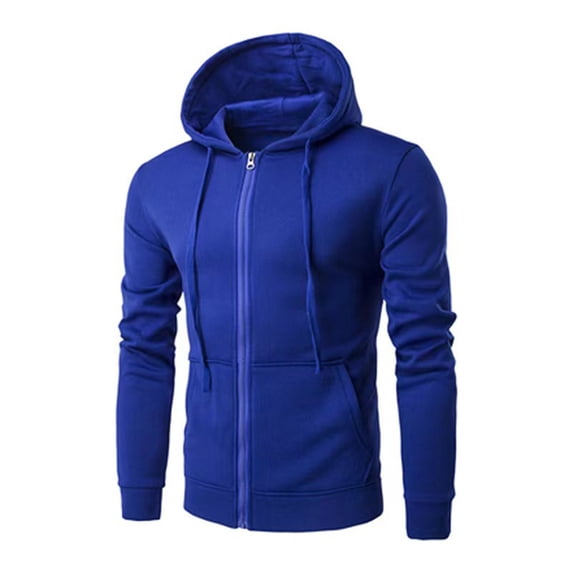 Cotton Sweatshirts for Men Front Zip Hoodies with Pockets Drawstring Hooded Jacket Coats Fall Winter Sportswear (L, Blue)