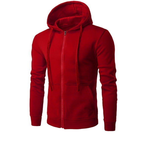 Cotton Sweatshirts for Men Front Zip Hoodies with Pockets Drawstring Hooded Jacket Coats Fall Winter Sportswear (S, Red)