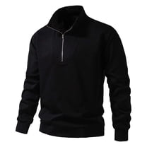 Cotton Sweatshirts for Men with Zipper Collared Long Sleeve Golf Shirts Mens Casual Solid Color Pullover Slim-Fit Office Work Tees Tops