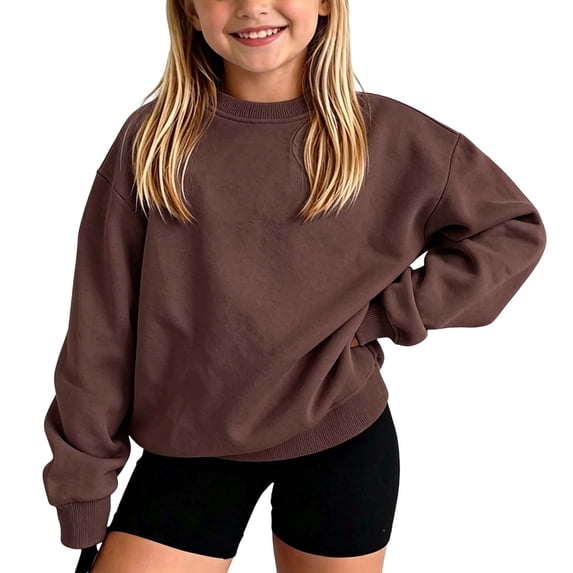 Cotton Sweatshirts for Toddlers Kids 0-10Y Crewneck Pullover Boys Girls Fleece Loose Casual Fall Winter Tops (2-3 Years, Coffee)
