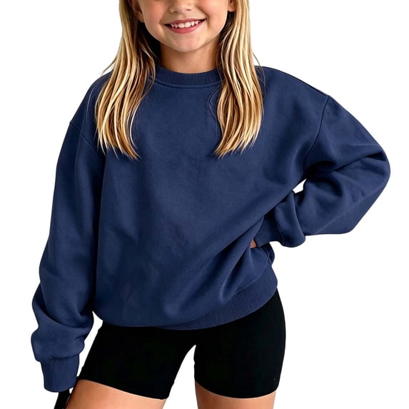 Cotton Sweatshirts for Toddlers Kids 0-10Y Crewneck Pullover Boys Girls Fleece Loose Casual Fall Winter Tops (3-4 Years, Navy)