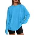 thumbnail image 1 of Cotton Sweatshirts for Women Oversized Fit Lightweight Casual Workout Gym Outfit Long Sleeve Crewneck Pullover (XL, Blue), 1 of 6