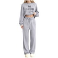 thumbnail image 1 of Cotton Sweatsuits Womens 2 Piece Casual Tracksuits Sweatshirt and Sweatpant Wide Leg Pant Sets Lounge Outfits (M, Gray|Letters), 1 of 4