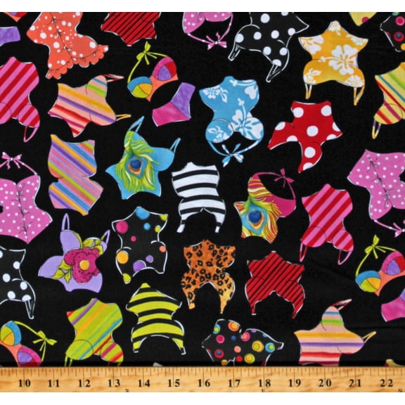 Cotton Swimsuits Swim Suits Bathing Suits Summer Assorted Suits Black Cotton Fabric Print by the Yard (692-441)